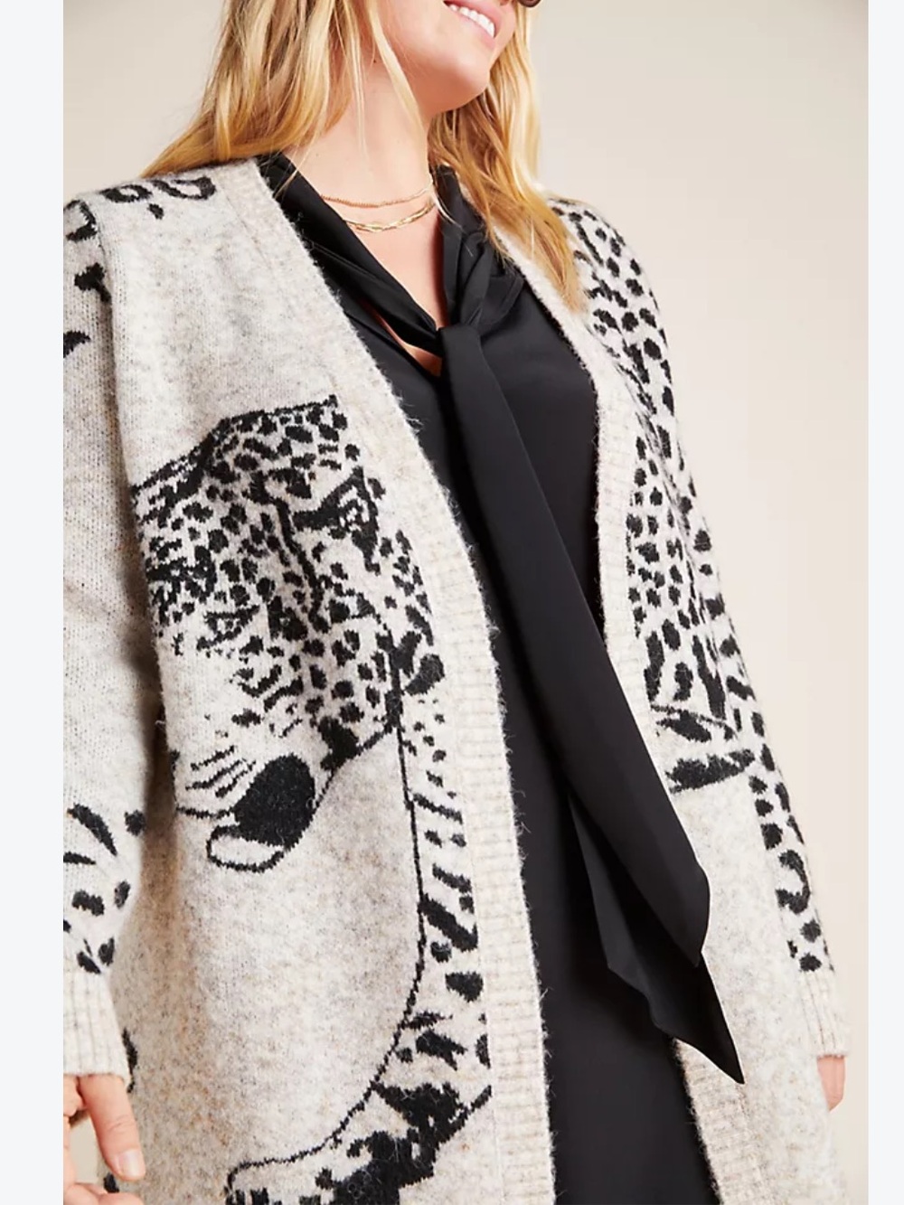 Anthropologie Moth Lucerne Leopard Big Cat Open Front Longline Cardigan Small